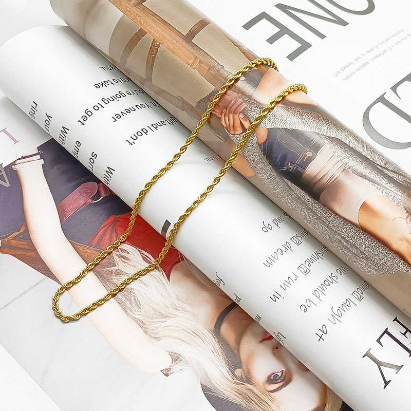 Hot Selling Stainless Steel Twist 3 5mm Vacuum Electroplated Gold Necklace Hip Hop Twisted Rope Chain