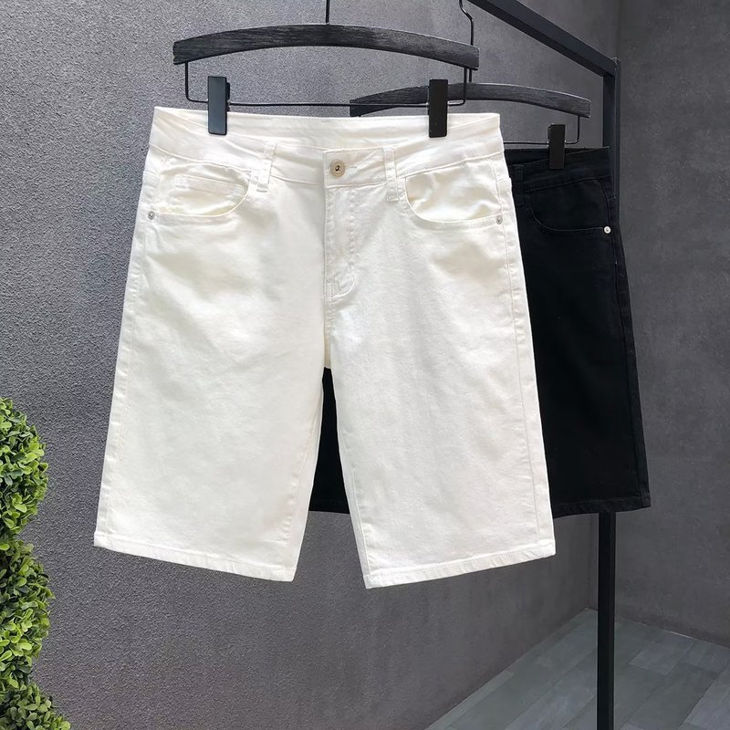 Men's Clothing Handsome Young Men's Denim Shorts Men's White Five-Point Jeans