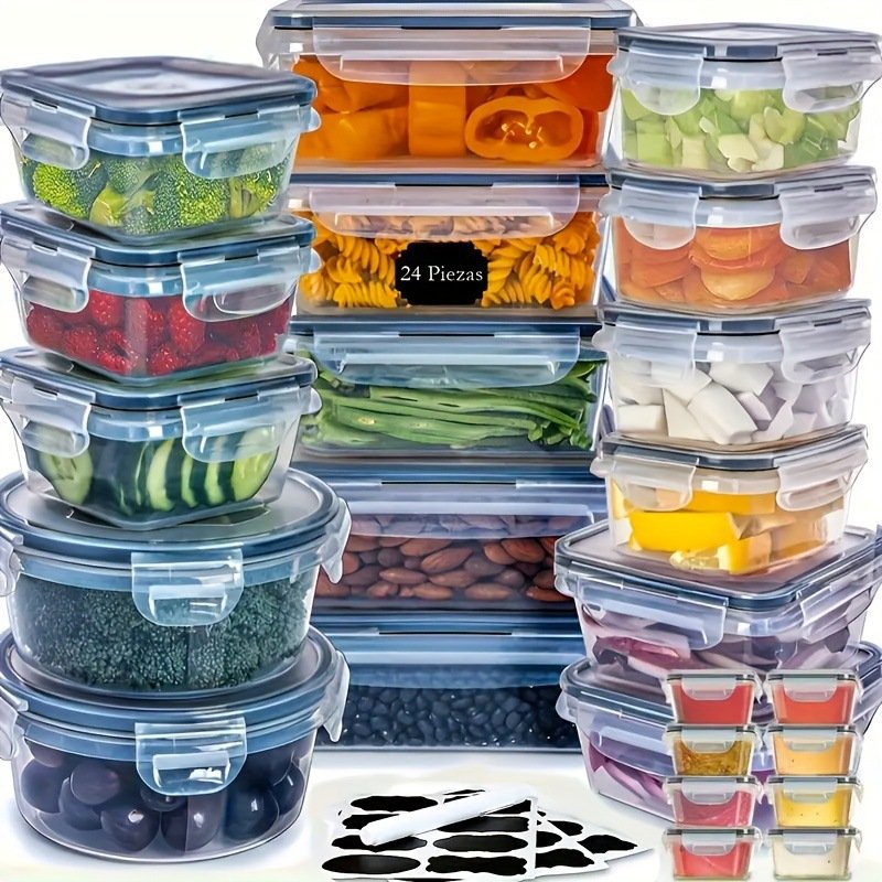 Food Storage Containers Set - BPA-Free Plastic Meal Prep Containers Microwave & Freezer Safe Stackable Kitchen Organizers For Fridge & Pantry​
