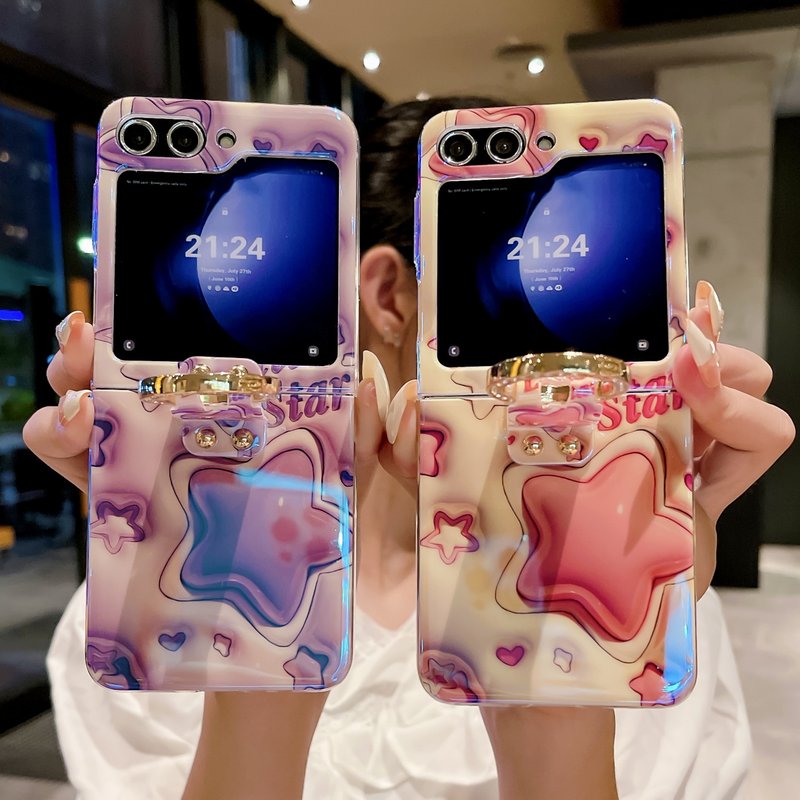 Ring buckle for Samsung Galaxy Z Flip5 folding screen phone case ZFlip3/4 pink purple stars