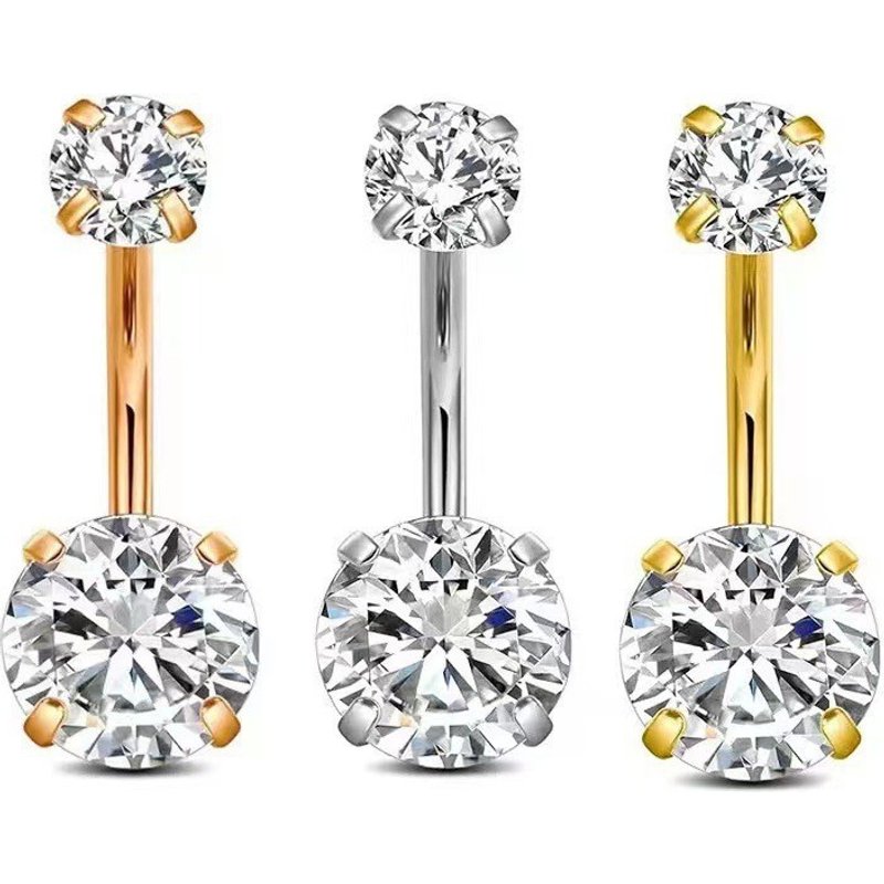 Body Jewelry New Double Zircon Navel Studs, Stainless Steel Navel Rings, Human Piercing.