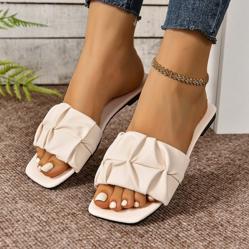 Women's Shoes summer new fashion one line pleated flat sandals large size casual women's shoes