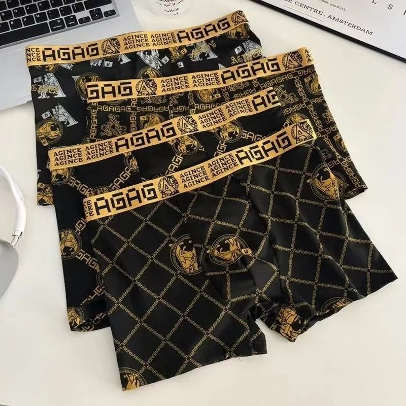 Men's Underwear Black And Gold Printed Summer Thin Large Size Breathable Boxer Shorts