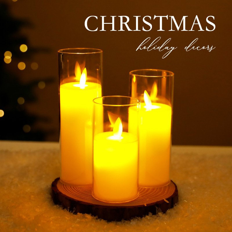 LED Flameless Flickering Candle In Glass Holder – Battery Operated Decorative Candles For Christmas, Weddings & Home Decor