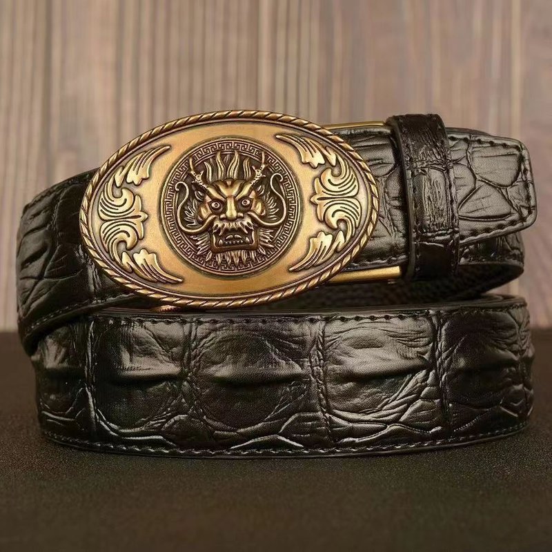 Apparel Accessories head automatic buckle men's belt cowhide personality crocodile pattern casual belt men's fashion casual belt