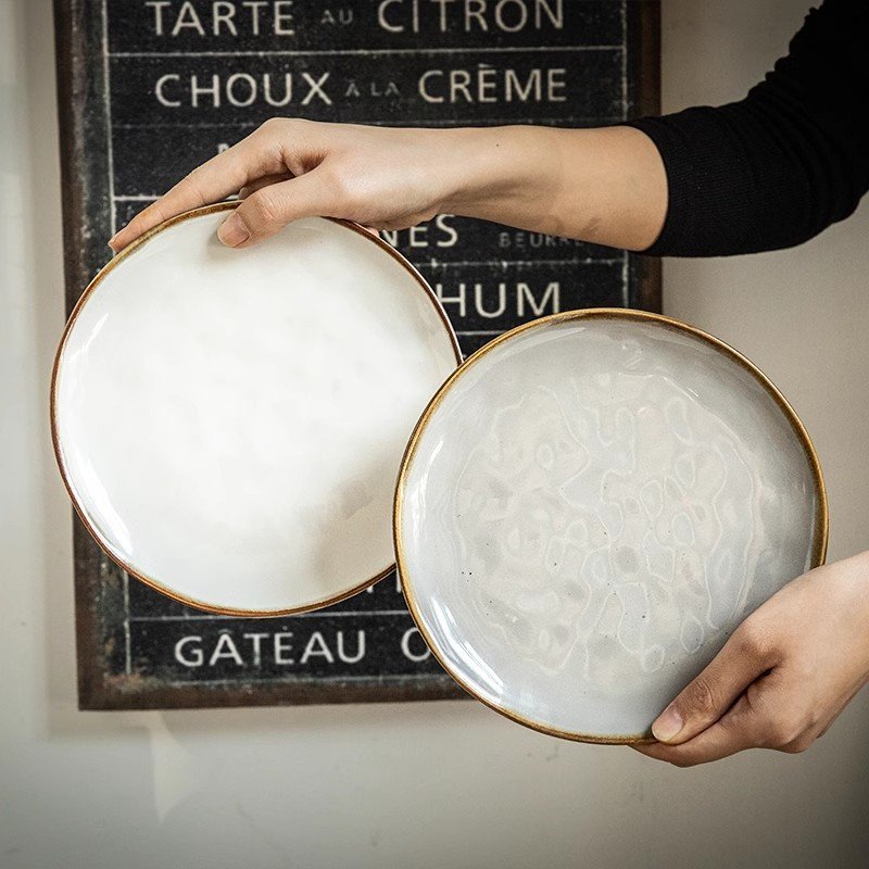 High Value Water Pattern Flat Plate 8 Inch Ceramic Steak Plate Restaurant Retro Irregular Plate