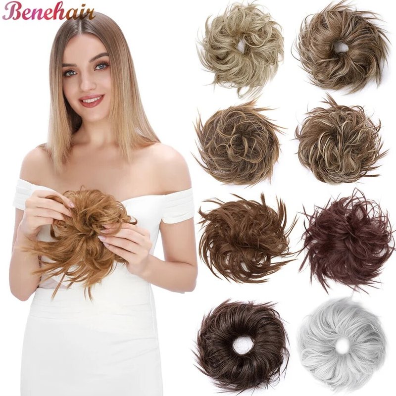 BENEHAIR Messy Bun Hair Piece For Women Fluffy Tousled Updo Scrunchies Synthetic Wavy Scrunchy Ponytail 45g