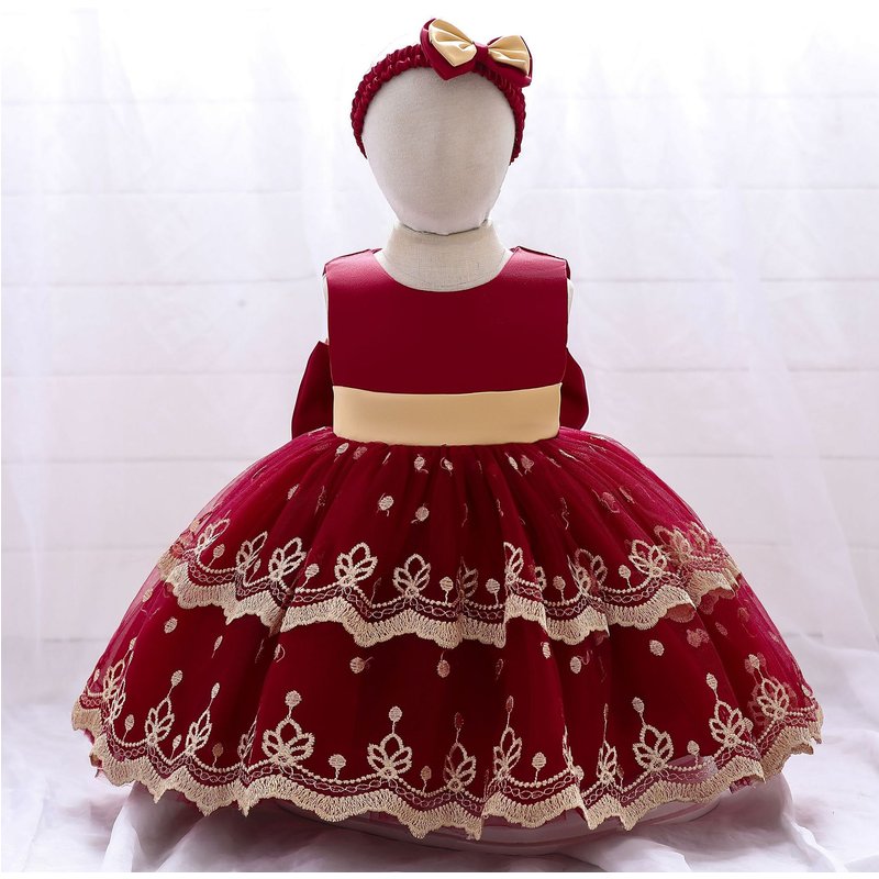 Baby clothes Girls' evening dress embroidery edge dinner party grab week pompadour princess dress baby girl flower child wedding dress