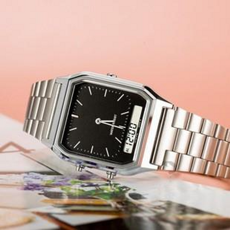 Men's Fashion Steel Band Calendar, Night Glow Hollow Transparent Quartz Watch