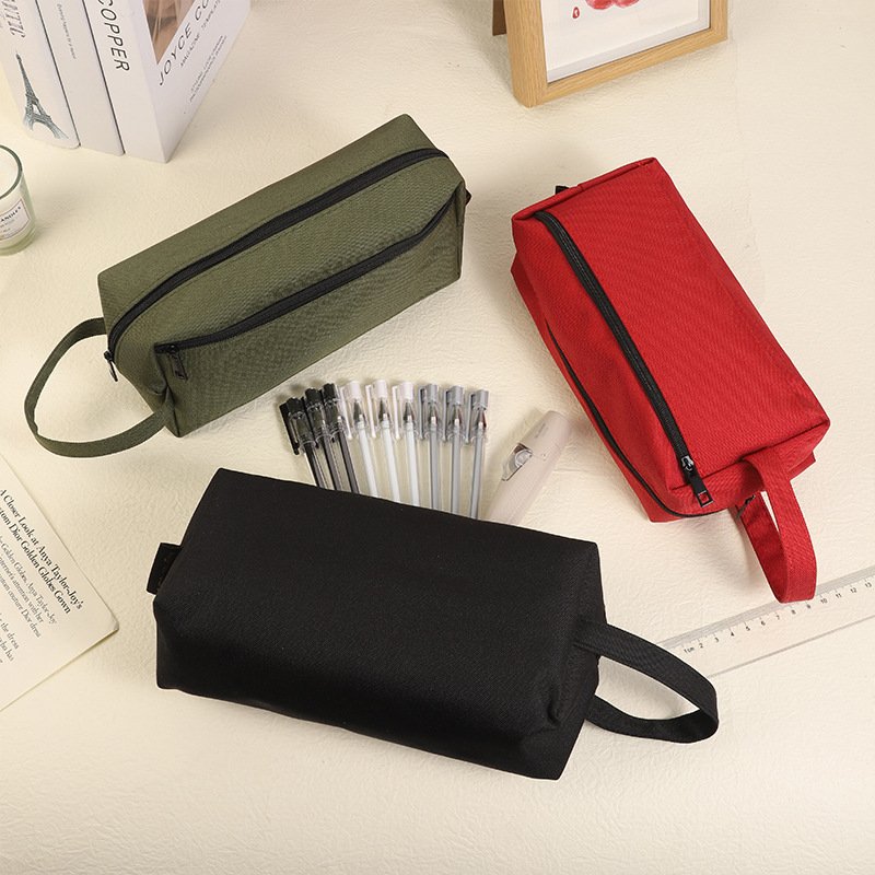 Cross-border large-capacity pencil case wholesale solid color student stationery storage pencil case student simple Oxford cloth stationery bag