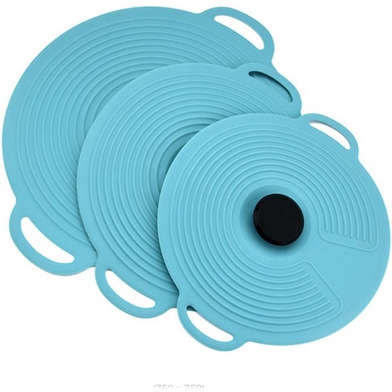 Set of 3 Silicone Lids Extra Large Teal Sturdy Suction Seal Covers Fry Pans Cups and Bowls Grip Handles Interlock Cover Lid