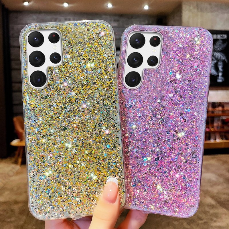 Fashion Glitter Sequins Soft Phone Case For Samsung S22 Ultra S21 S20 Plus FE A32 A72 A52 A71 A51 A21S Clear Cover Note