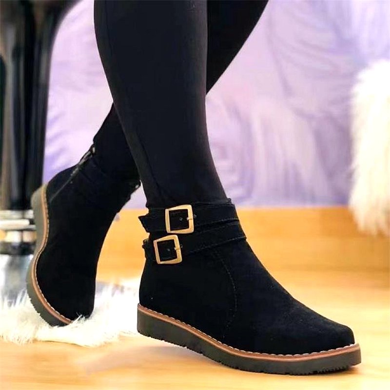 SHLIANG Women's Boots Autumn Pointed Suede Thick Heel Booties Women Plus Size Flat Shoes Ankle Boots SB0129