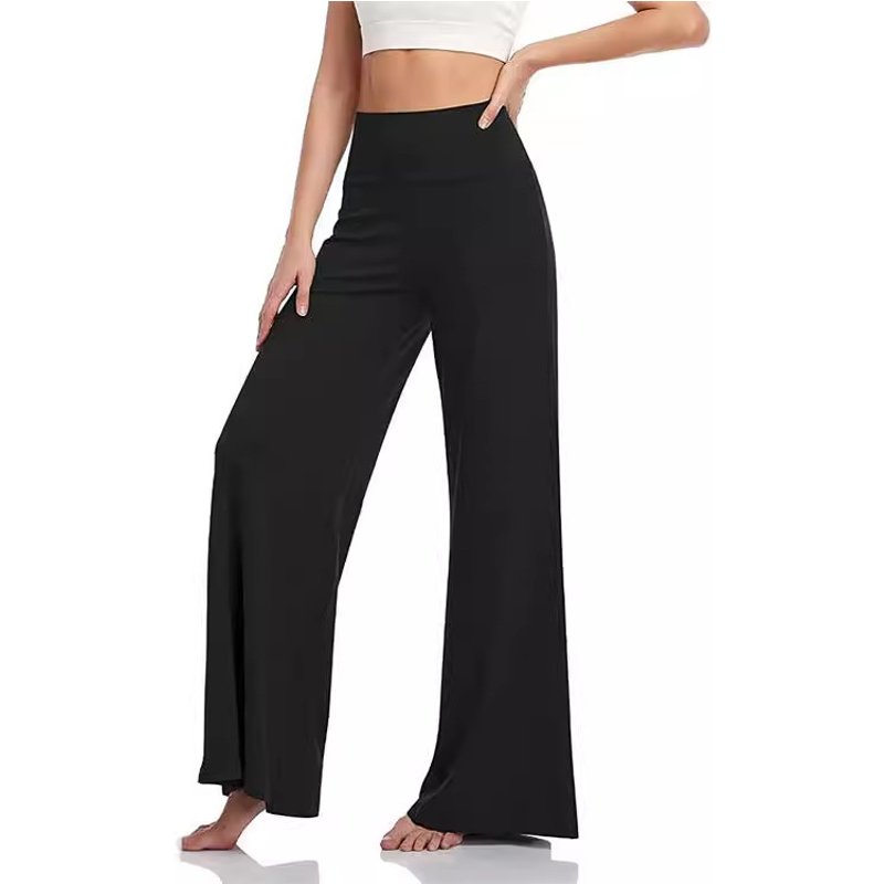 Women's High Waisted Wide Leg Pants - Stretchy Flowy Trousers For Work & Casual, Straight Leg Lounge Pants (Black/Burgundy/Navy/Gray)