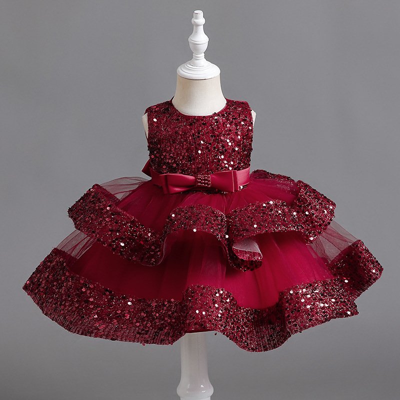 Baby Girls' Clothing Children's Dress Princess Dress Sequined Multi-layer Skirt Pompadour Dress Baby Birthday Host Performance Dress