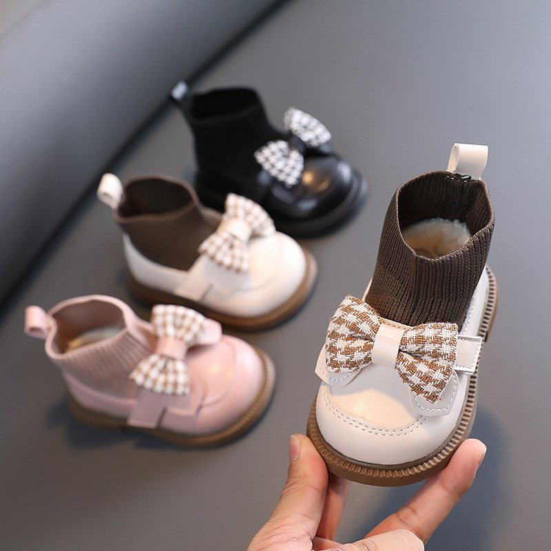 Mother & Kids 2025 Winter New Girls Cotton Shoes Baby Princess Shoes Bowknot Cute Small Leather Shoes Short Boots Warm 0 1 3 Years Old