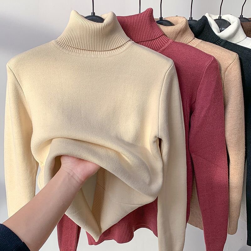 Women's High Neck Fleece Sweater - Winter Warm Tops, Thickened All-in-One Thermal Shirt For Autumn & Winter (Plum/Black/Dark Blue)