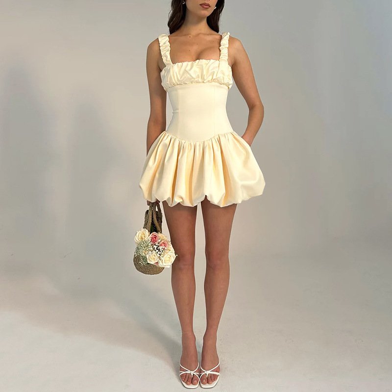 Women's Clothing new dresses Sexy temperament square neck sling splicing backless short skirt