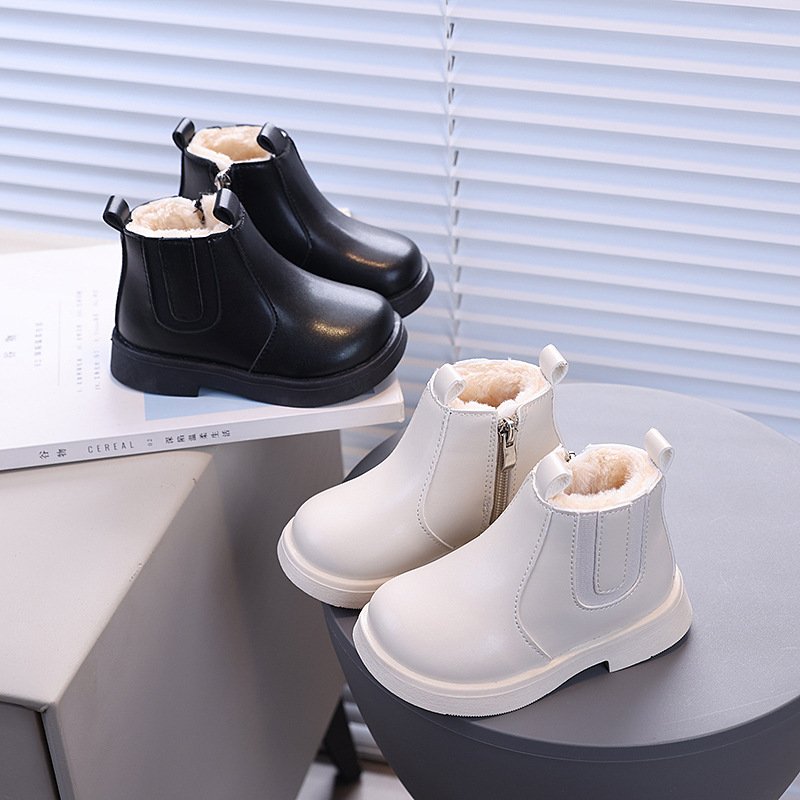 Short 2024 Winter New Korean Edition Girls' Martin Fashion Baby Cotton Middle and Small Children's Warm Leather Boots