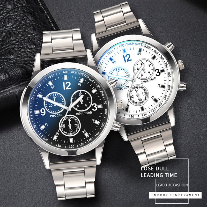 Quartz Watches Fashion Blue Light Glass Men's Business Watch Steel Band Quartz Watch Multi Function Digital Scale Three Eye Watch
