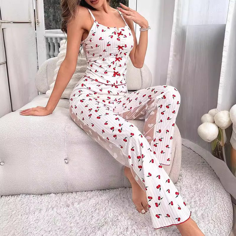 Women's Intimates Printed Contrast Color Stitching Mesh Home Clothes