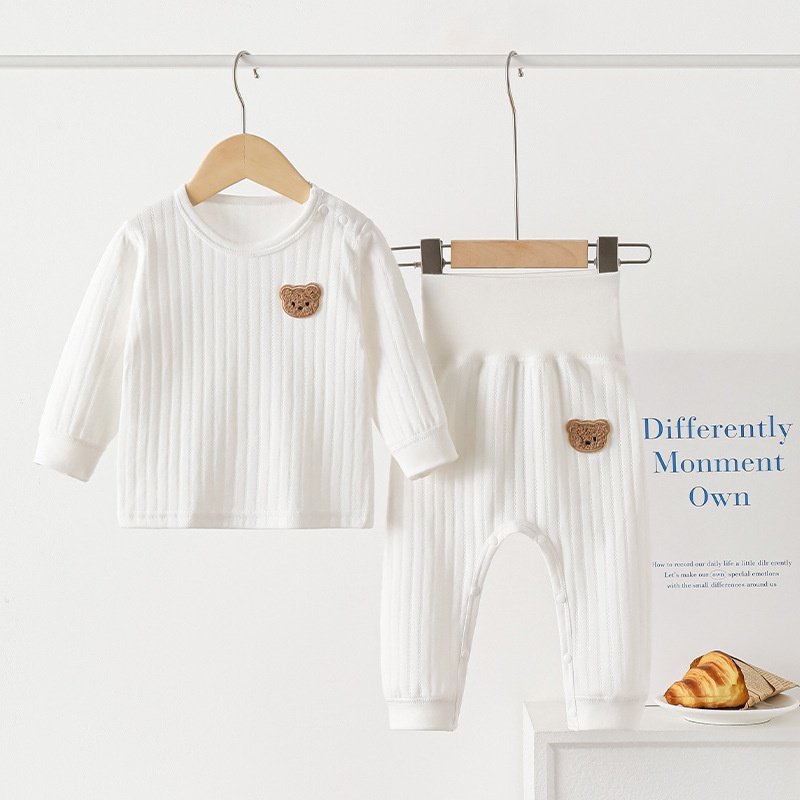 Alyce-xiyue1baobao Pure Cotton Clothing Set, No-Take-Off Two-Piece High-Waist Belly Protection Baby Spring And Autumn Class A Seamless