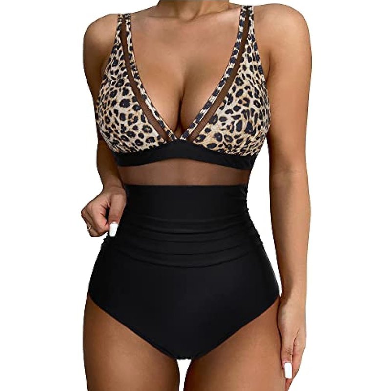 Sexy Cut-out Mesh Deep V Bikini Swimsuit