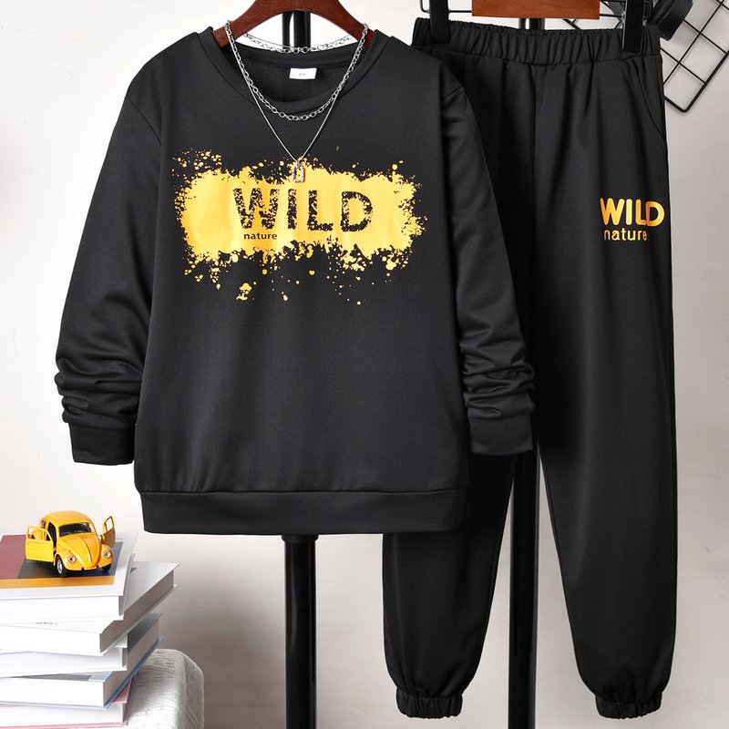Mother&Kids Boys set black letter-printed hoodie set