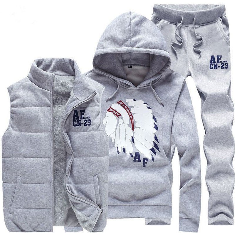 Men's Clothing Plush And Thickened Couple Sports Suit Men's Autumn And Winter Youth Hooded Sportswear Vest Three Piece Suit Trendy