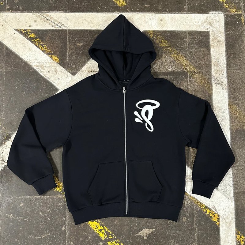 ​Y2K Retro Letter Print Hoodie – Oversized Fleece-Lined Zip-Up Unisex Streetwear (S-XXXL, Polyester, Vintage Aesthetic, 90s Nostalgia)​