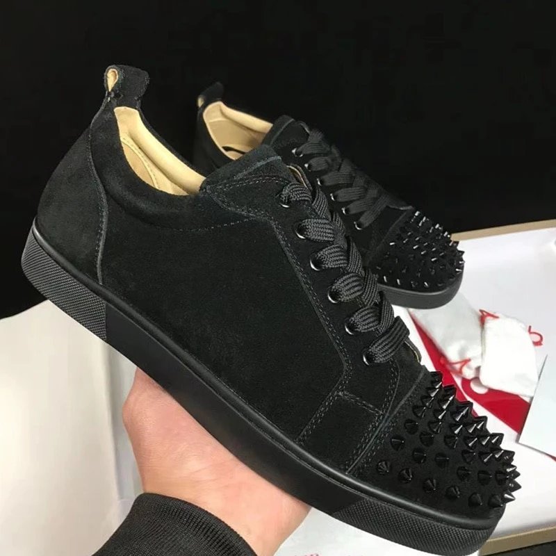 Chaussures À Rivets En Daim Vache Pour Hommes, Baskets De Luxe, Respirantes, Noires Et Grises, Style Punk Rock