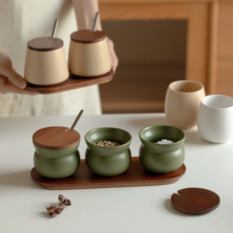 Home Ceramic Box Salt Jar Seasoning Bottle Set