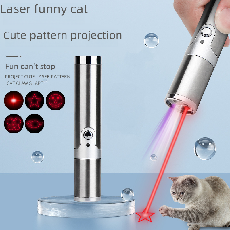 New USB laser cat teasing pen with data cable multi-functional cat teasing stick cat supplies flashlight purple cat toys