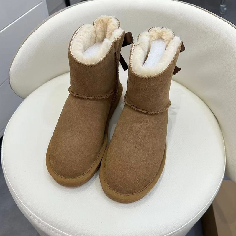 winter new fur snow women's anti slip warm ladies tube ribbon short boots