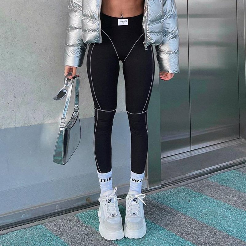 Women's Yoga Pants For Four Seasons, Contrasting Colors, High-waisted, Tight-fitting Butt-lifting Leggings, Fashionable Basic Foot Pants And Trousers