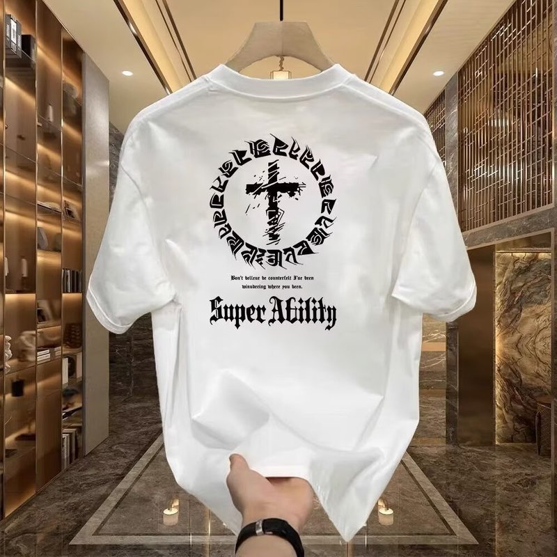 Men's Clothing Heavyweight Short Sleeved T Shirt Fashionable And Versatile Printing Personality Round Neck