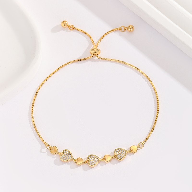 Women's Jewelry Round Heart Electroplating High Grade Zircon Gold Plated Adjustable Bracelet