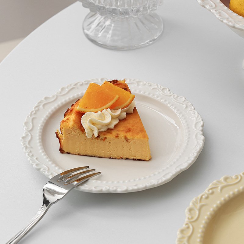 Ins Relief Ceramic Tableware Set Retro Style Dinner Plate Western Dinner Plate Dish Palace Style Cream Color Ceramic Plate