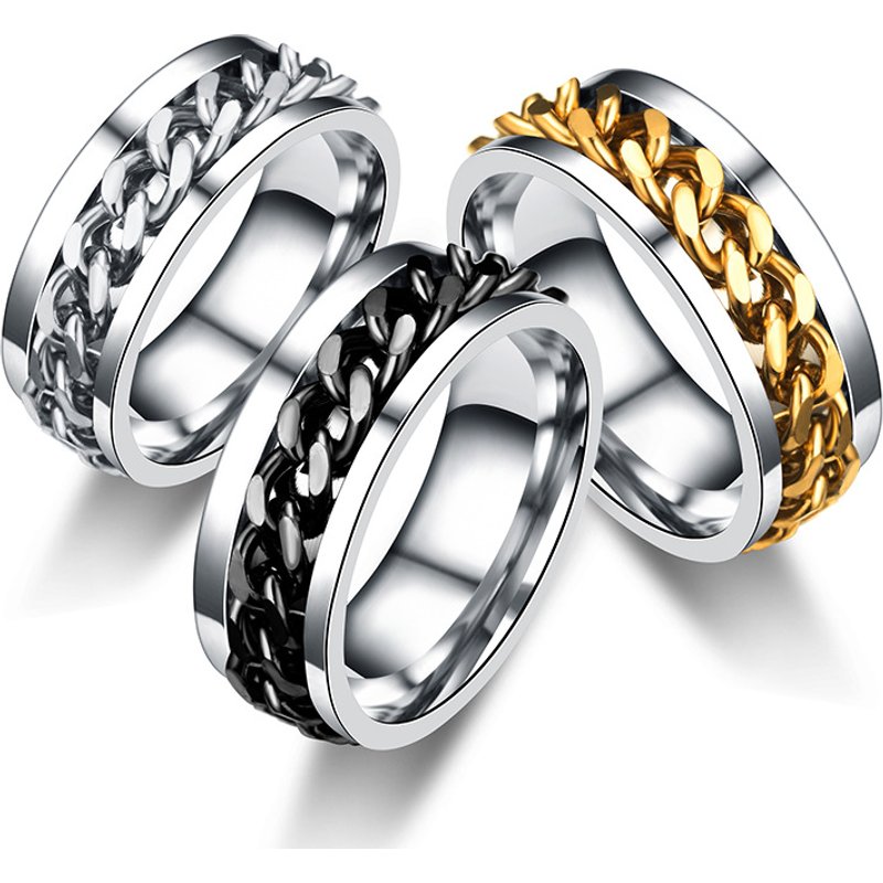 New simple transfer jewelry men's titanium steel can turn open beer bottle chain ring personality overbearing ring