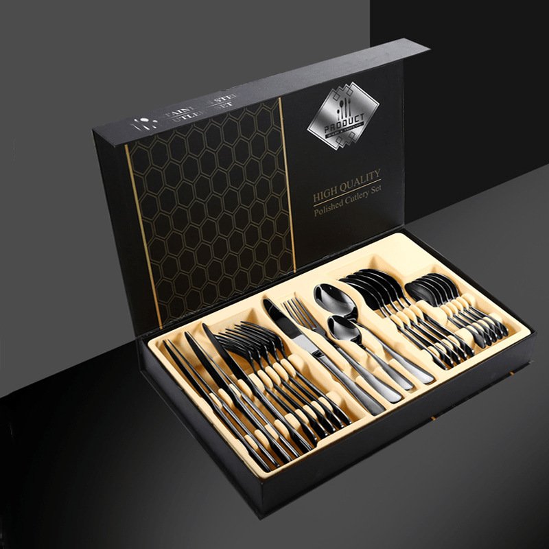 1010 Stainless Steel 24-Piece Flatware Set - Steak Knives Dinner Forks & Spoons (Cutlery Collection In Gift Packaging)