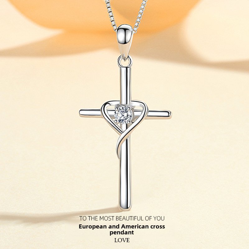 Sterling silver cross pendant clavicle chain niche retro personality accessories with 100 accessories
