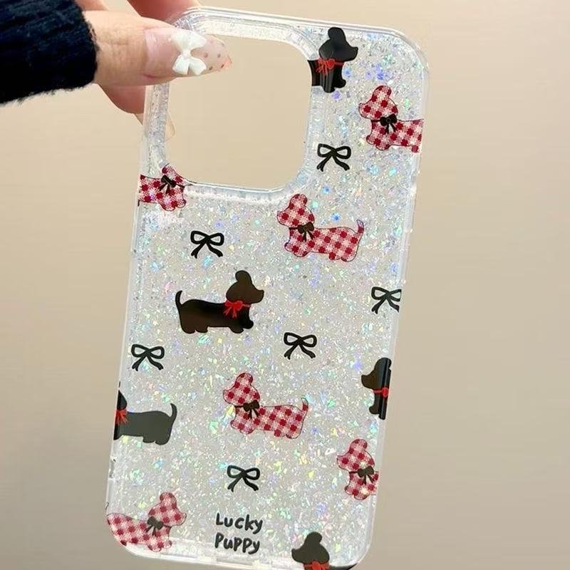 Dachshund Is Suitable For Iphone16pro Mobile Phone Case Girl Iphone15 Silver Foil Glitter 14/13promax New Model.