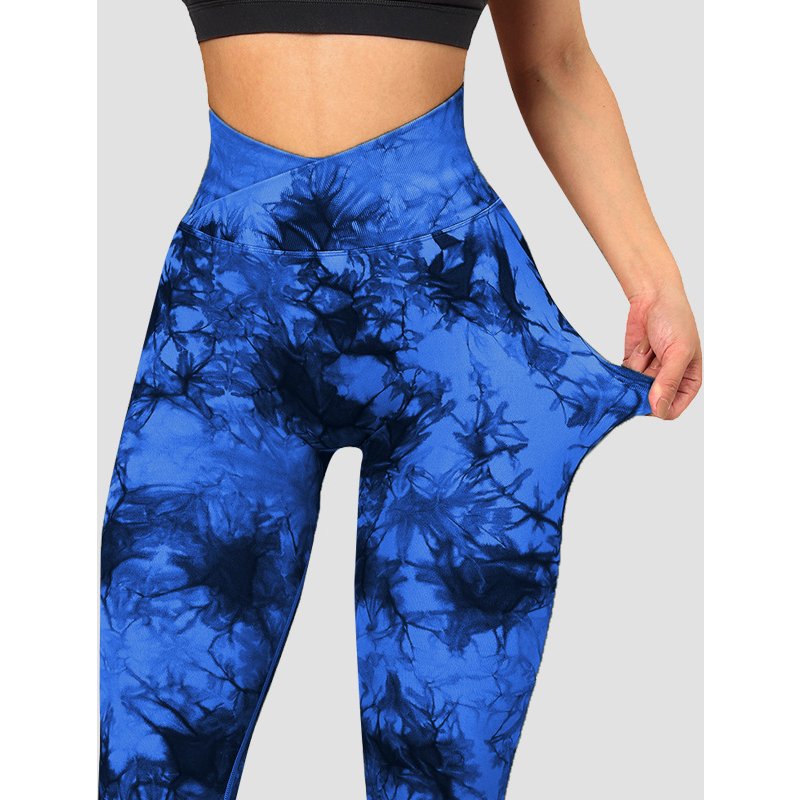 Women's Fitness Yoga Pants Cross Tie Dye Hip Lifting Women's Sports Cycling Pants