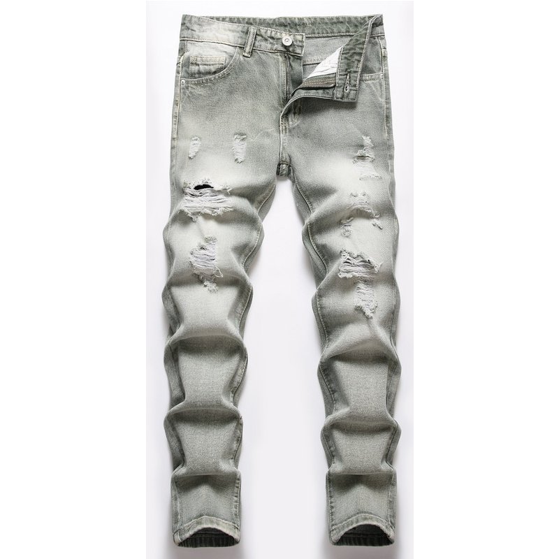 Kids’ Clothing Boys Non Elastic Straight Leg Ripped Green Trousers Mid Waist Spot Jeans Four Seasons