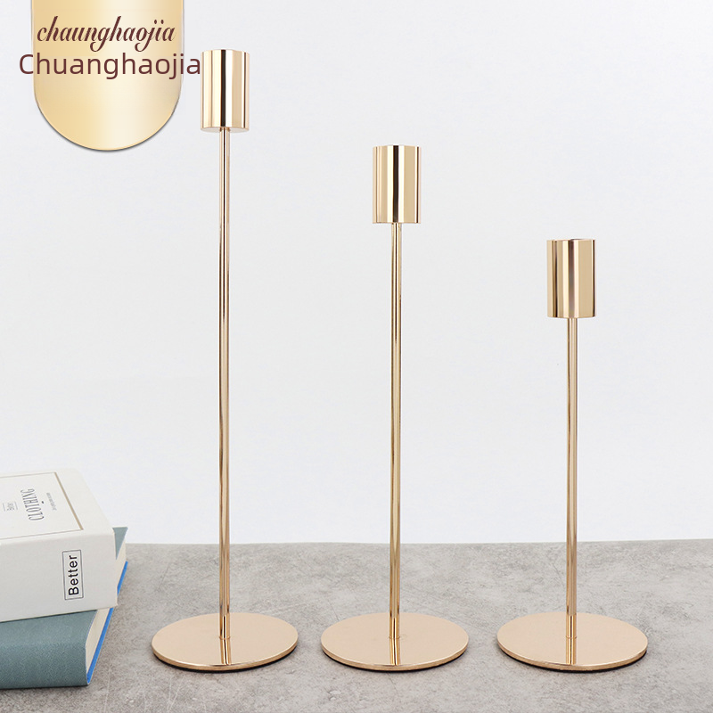 Strictly Choose European-style Ornaments Small Candlestick Dining Table Western Romantic Candlelight Three-piece Ornaments Wedding Props Decorative Ca