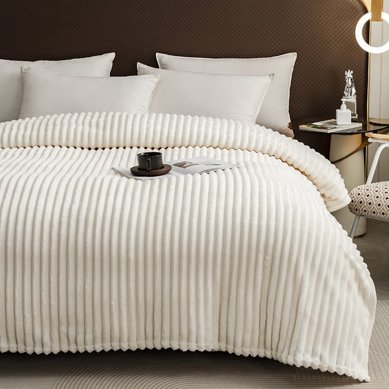 Solid Color Striped Milk Fleece Blanket - Plush Flannel Ultra-Soft & Warm Throw For Bed & Couch