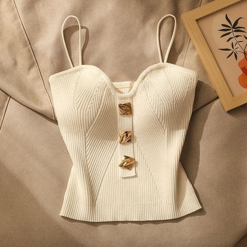 Women's Clothing high end small fragrance style knitted tube top camisole vest for women to wear as an outer sleeveless short top with beautiful back