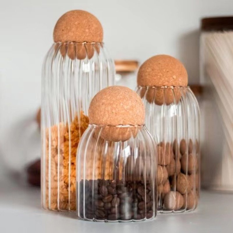 Easter‘s Day Family Organizer Striped Ball Jar Cork Glass Coffee Bean Household Dried Fruit Grain Tea Spice Storage