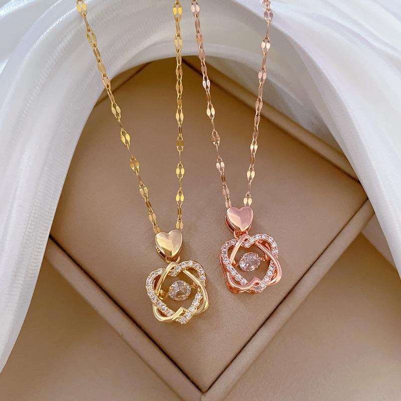 Stainless Steel Gold Color Zircon Hexagram Pendant Necklace for Women Girls Lovely Jewelry Accessories Gifts for Lover