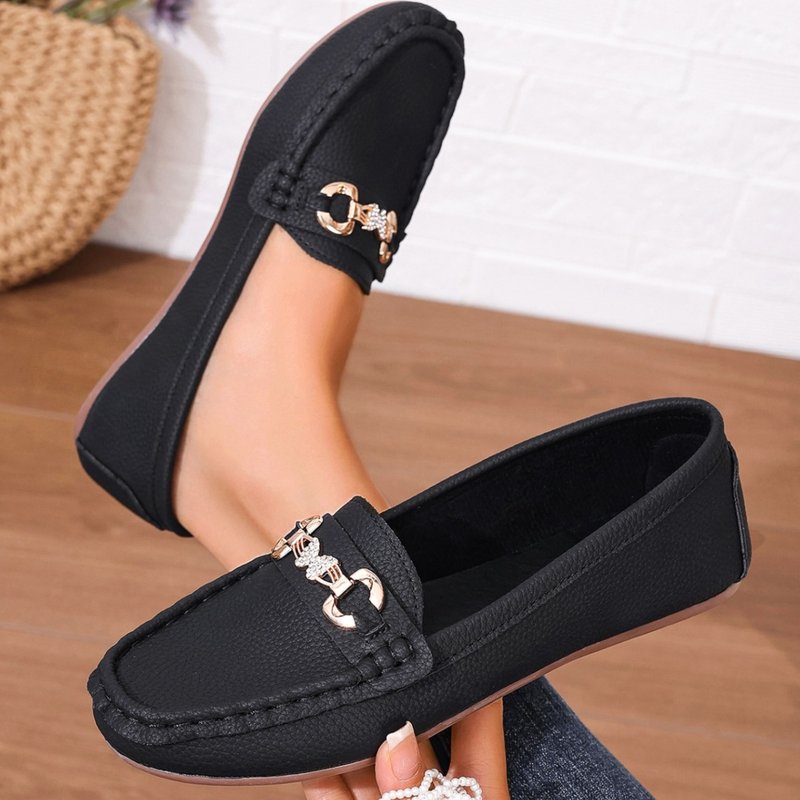 New Single Shoe Women Fashion Retro Metal Buckle Loafers